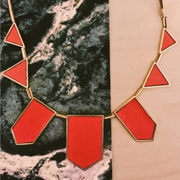 House of Harlow 1960 Red Leather and Gold Stations Geometric Gold Necklace - Picture 7 of 15